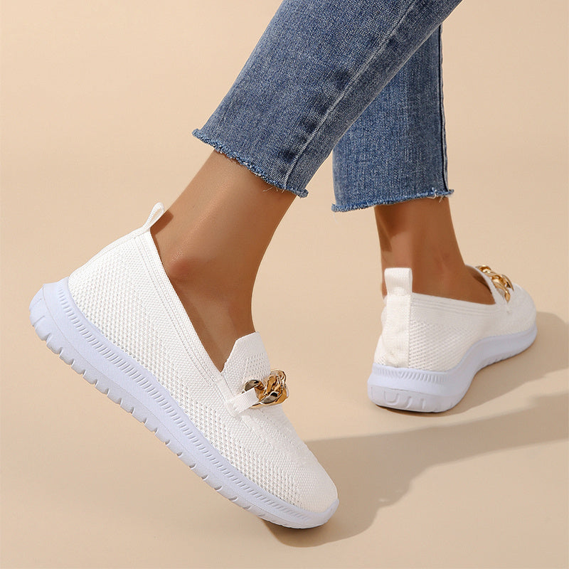 Chain Flats Shoes Women Mesh Sports Walking Shoes - YUTANI RETRO TECH