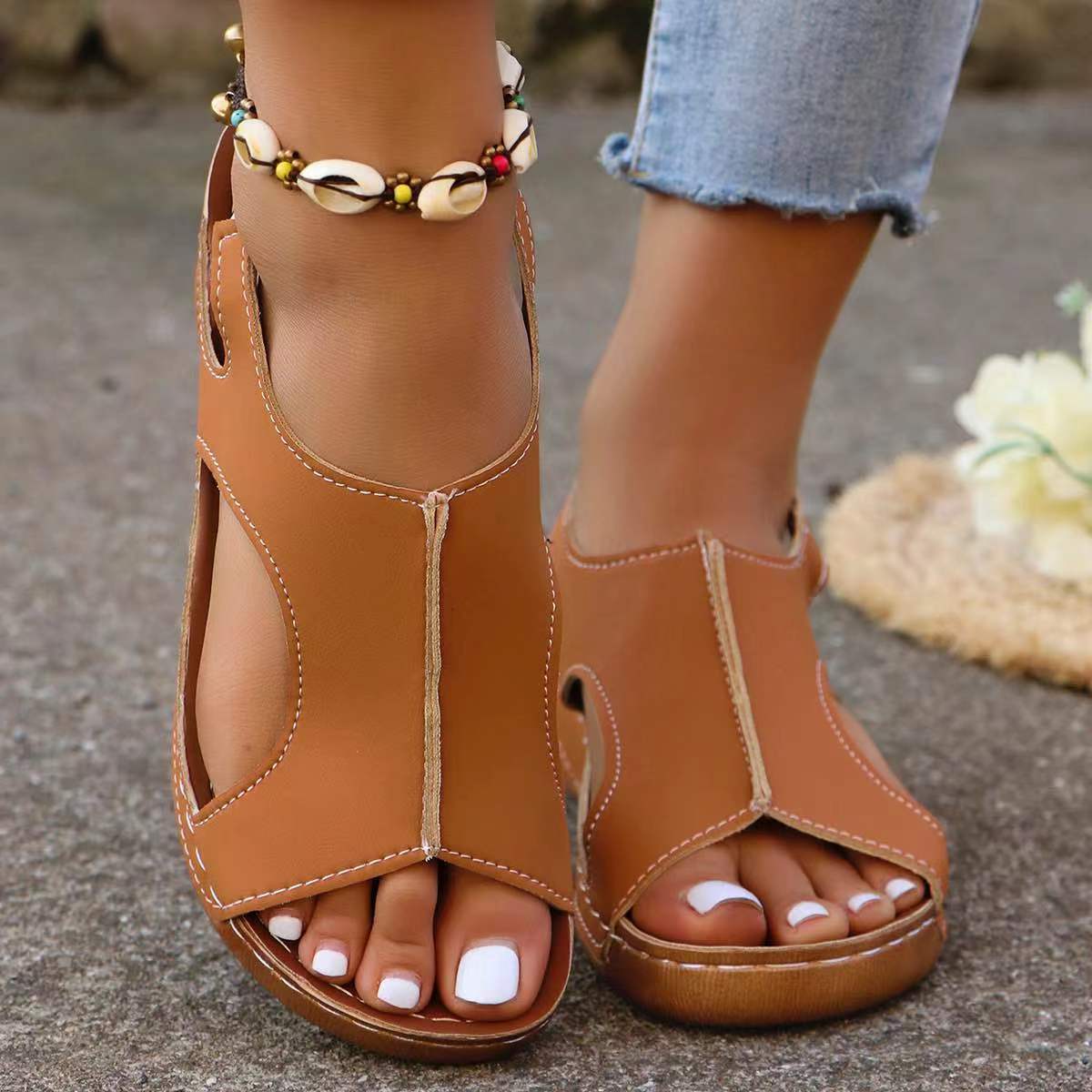 Summer Wedge Sandals Fish Mouth - YUTANI RETRO TECH