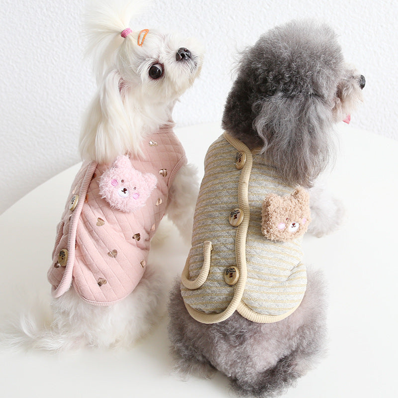 Pet Cat And Dog Bronzing Print Bear Vest - YUTANI RETRO TECH