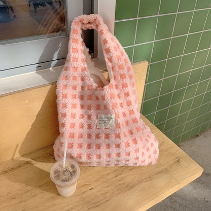 Waffle Flannel Bag Tote Bag Large Capacity Commute Minimalist Student Class Bag - YUTANI RETRO TECH