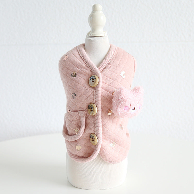 Pet Cat And Dog Bronzing Print Bear Vest - YUTANI RETRO TECH