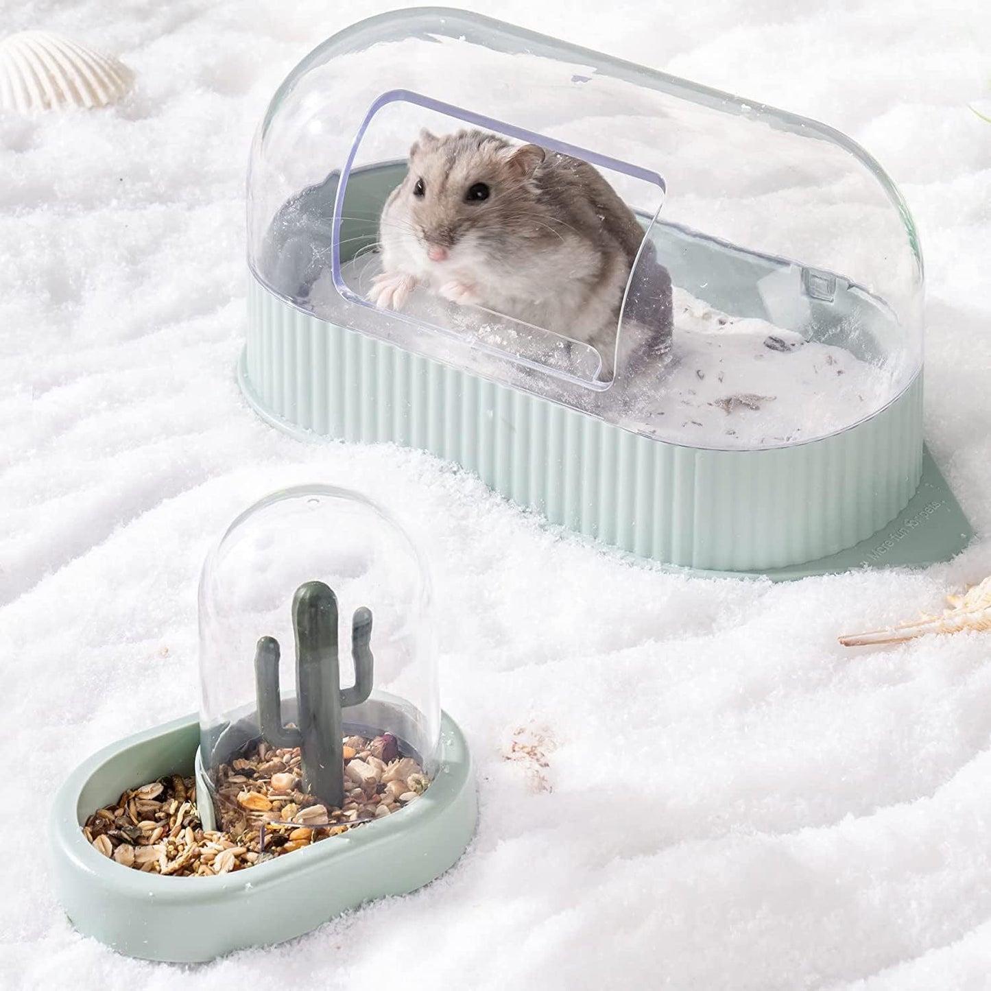MEWOOFUN Hamster Sand Bath Set - Dual-Use Container & Bowl For Hamsters, Mice & Small Pets, Cage Accessories Green - YUTANI RETRO TECH
