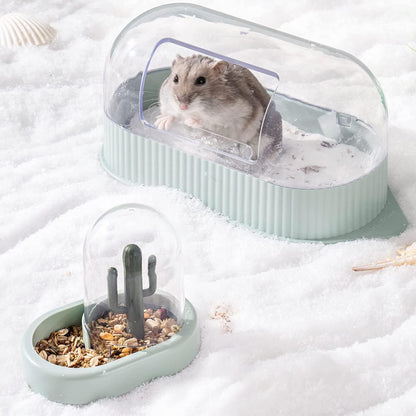 MEWOOFUN Hamster Sand Bath Set - Dual-Use Container & Bowl For Hamsters, Mice & Small Pets, Cage Accessories Green - YUTANI RETRO TECH