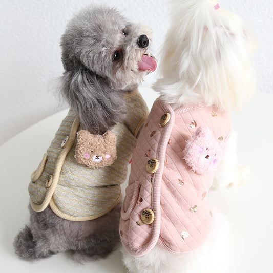 Pet Cat And Dog Bronzing Print Bear Vest - YUTANI RETRO TECH