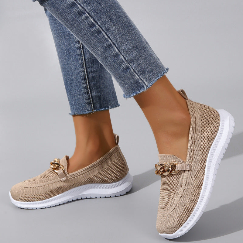 Chain Flats Shoes Women Mesh Sports Walking Shoes - YUTANI RETRO TECH