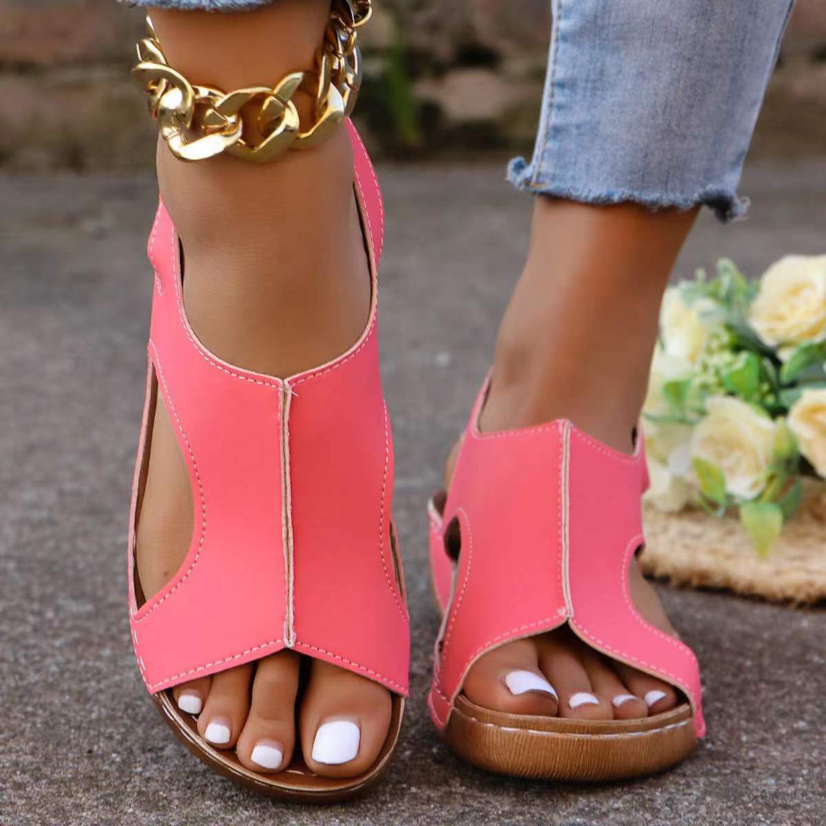 Summer Wedge Sandals Fish Mouth - YUTANI RETRO TECH