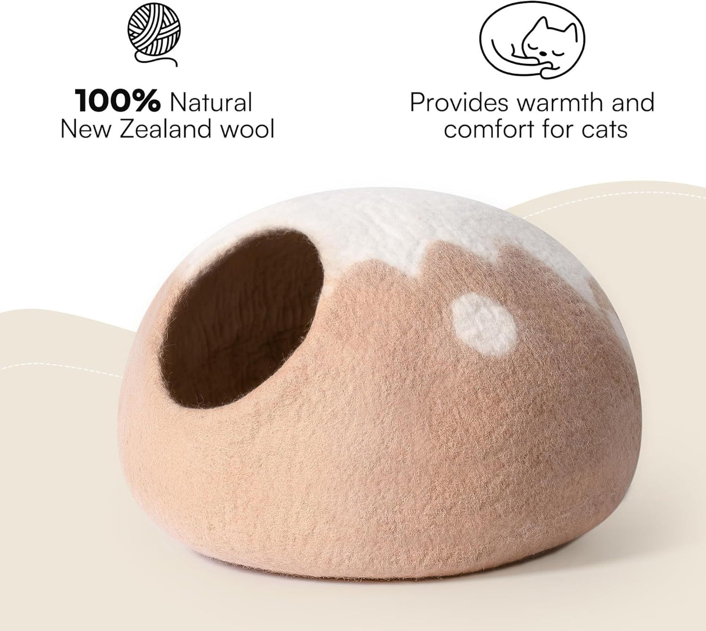MEWOOFUN Handmade Wool Cat Cave Bed - Natural Felt Hideaway House For Indoor Cats & Kittens, Breathable Warm Pet Bed Grey, Medium - YUTANI RETRO TECH