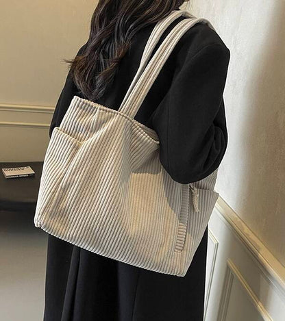 Simple Corduroy Commuter Shoulder Bag Female New Large Capacity Student Commuting To Class Messenger Bag Texture Female Bag - YUTANI RETRO TECH