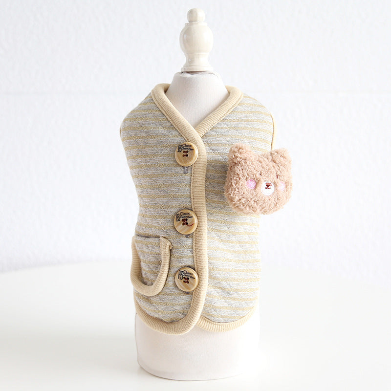 Pet Cat And Dog Bronzing Print Bear Vest - YUTANI RETRO TECH