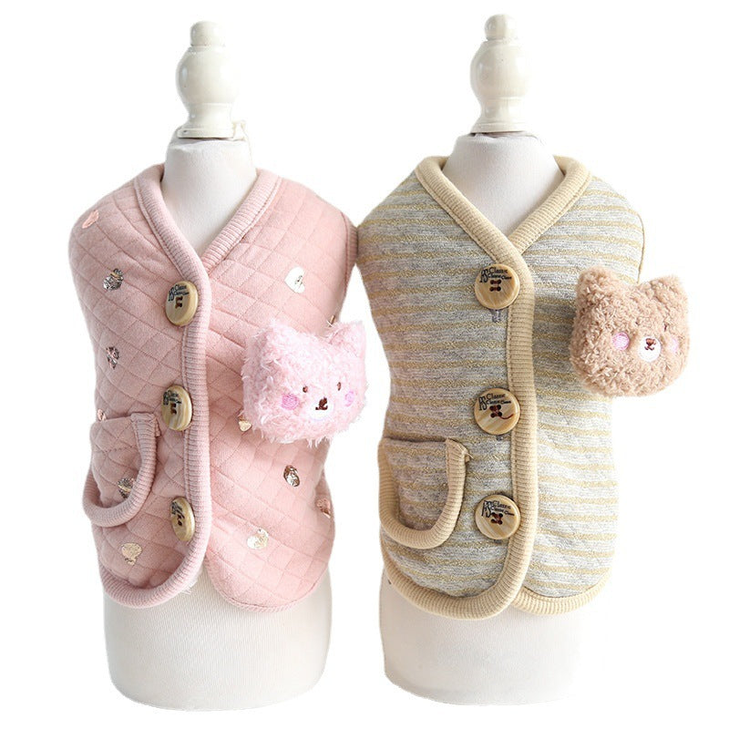 Pet Cat And Dog Bronzing Print Bear Vest - YUTANI RETRO TECH