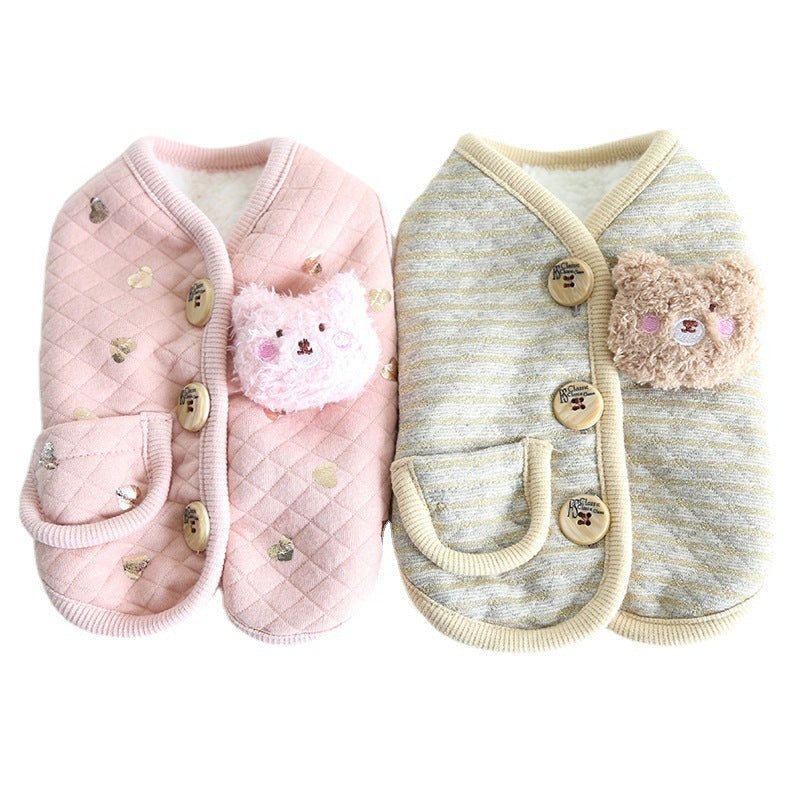 Pet Cat And Dog Bronzing Print Bear Vest - YUTANI RETRO TECH