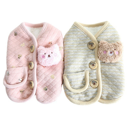 Pet Cat And Dog Bronzing Print Bear Vest - YUTANI RETRO TECH