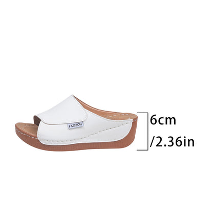 Summer Wedge Slides Slippers Fashion Fish Mouth Thick Bottom Roman Shoes Solid Color Beach Sandals For Women - YUTANI RETRO TECH