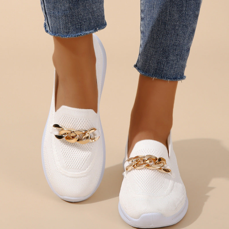 Chain Flats Shoes Women Mesh Sports Walking Shoes - YUTANI RETRO TECH