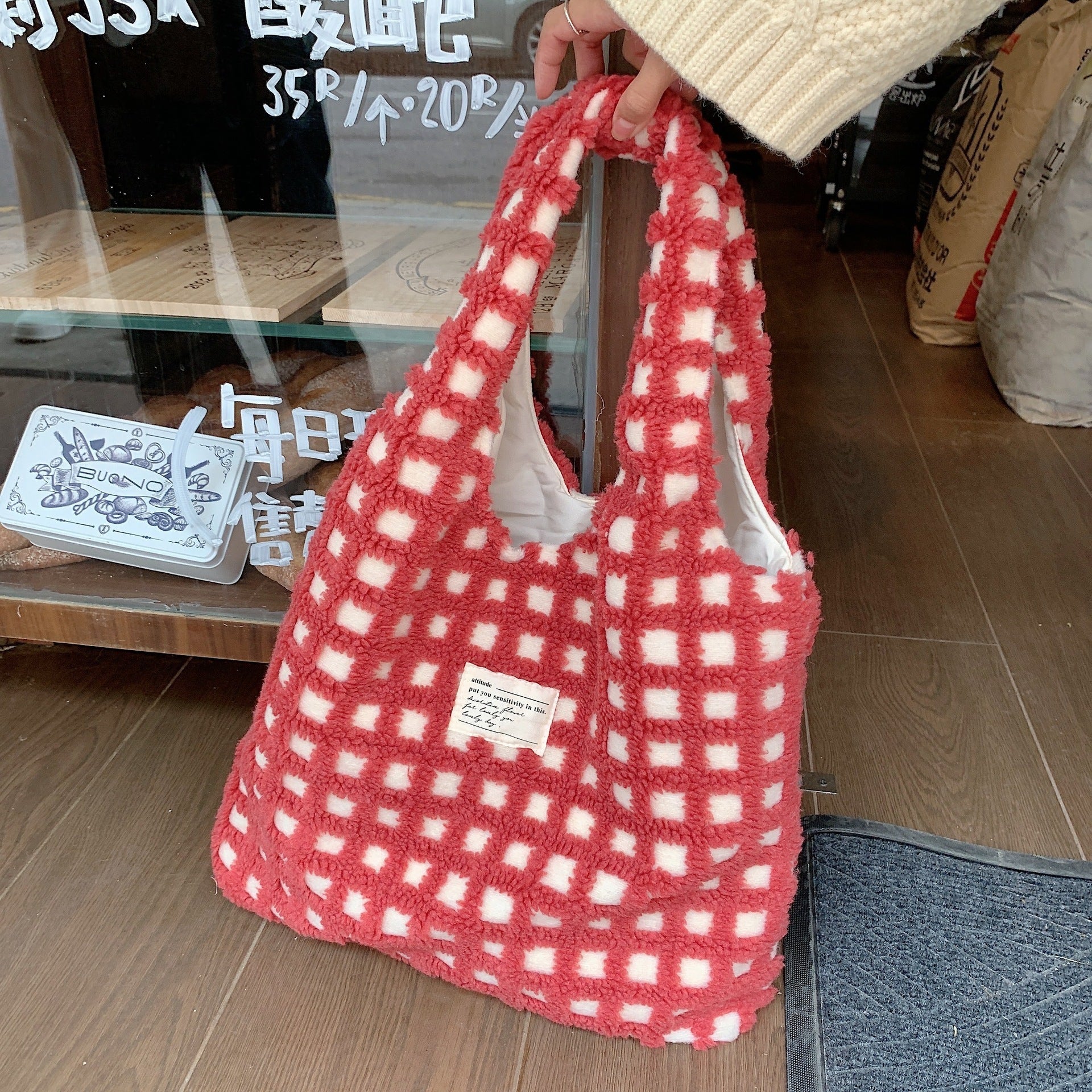 Waffle Flannel Bag Tote Bag Large Capacity Commute Minimalist Student Class Bag - YUTANI RETRO TECH